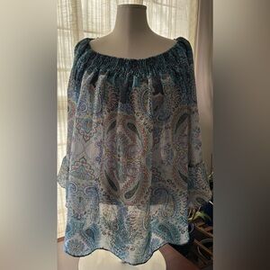 Zac & Rachel Teal Paisley Off-Shoulder Blouse